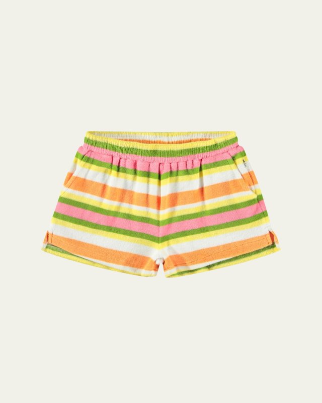 Girl's Angel Striped Cotton Terry Shorts, Size 3-7